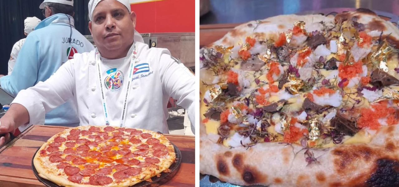 Miguel Sánchez, segundo mejor pizzero del mundo, con su pizza ganadora.