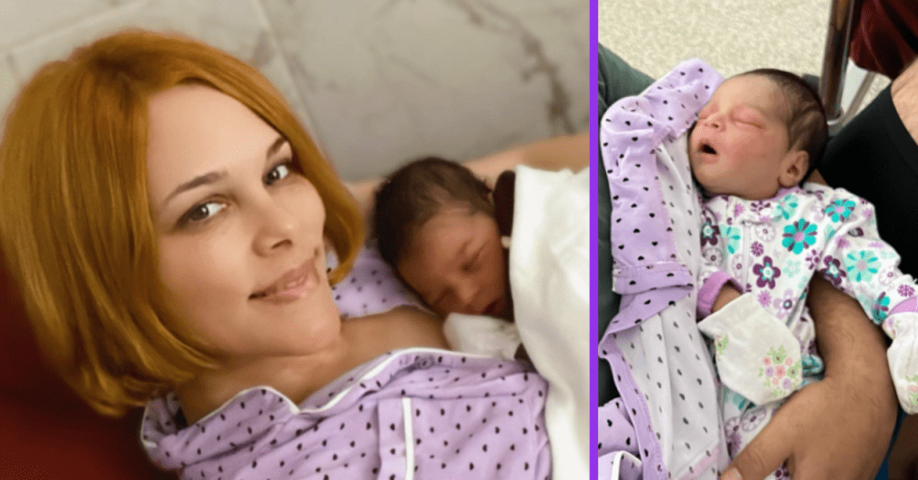 Miriam Alameda con su hija recién nacida Mía