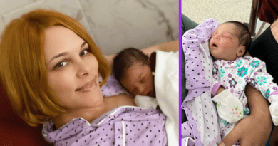 Miriam Alameda con su hija recién nacida Mía