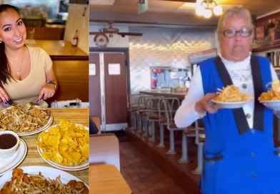 Restaurante cubano Río Cristal en Miami con empleados mayores de 65 años sirviendo comida casera.