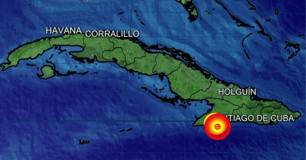 Mapa de los sismos en Cuba, destacando el temblor del 19 de noviembre en Granma y Santiago.